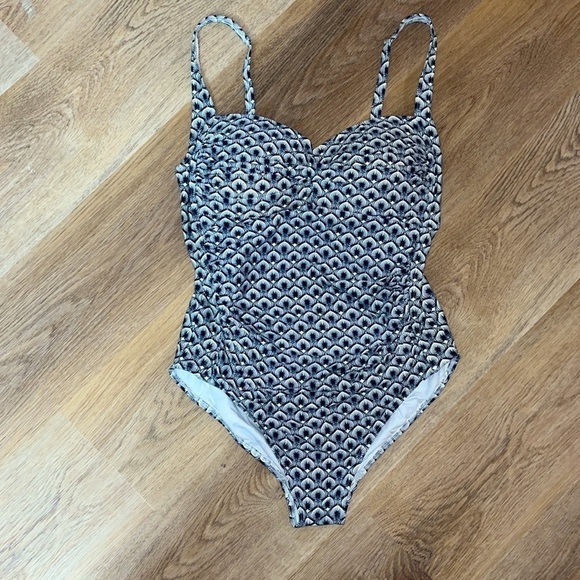 Bond-Eye Navy White Print One Piece Swimsuit Adjustable Strap 10 - Picture 1 of 7